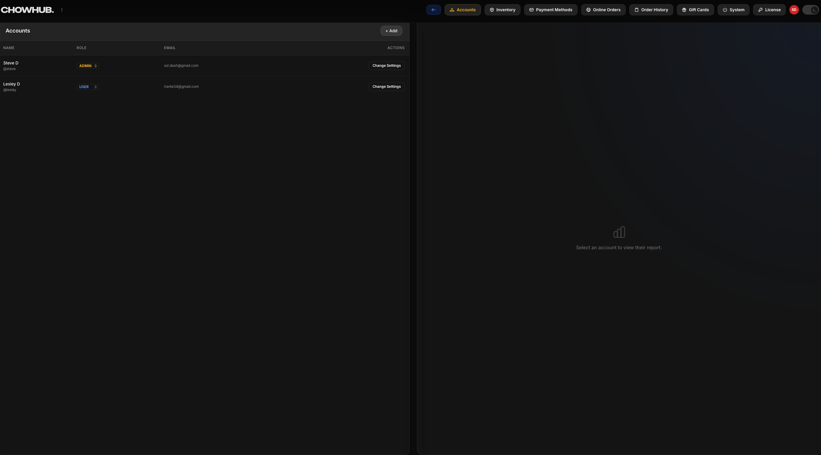 Inventory management screen with stock levels and low-stock alerts